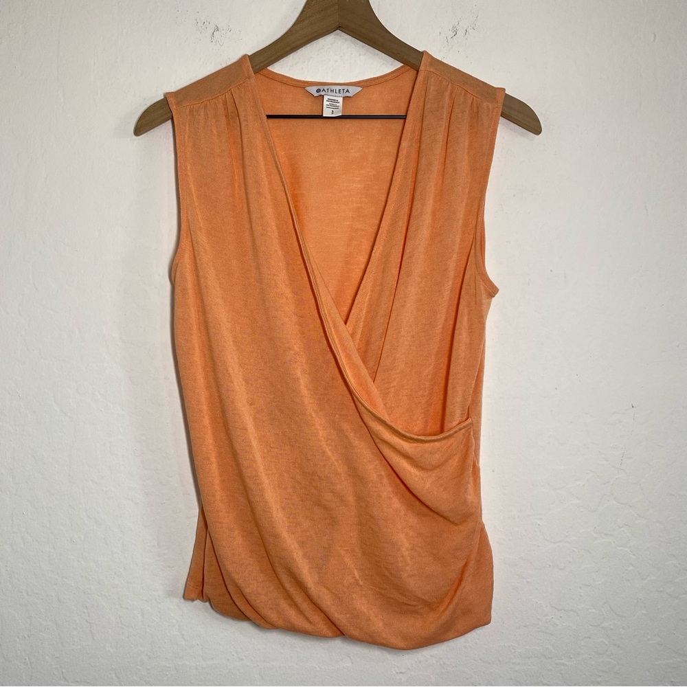 Athleta Women’s S Orange Wrap Style Sleeveless Top Blousr Stretch Casual